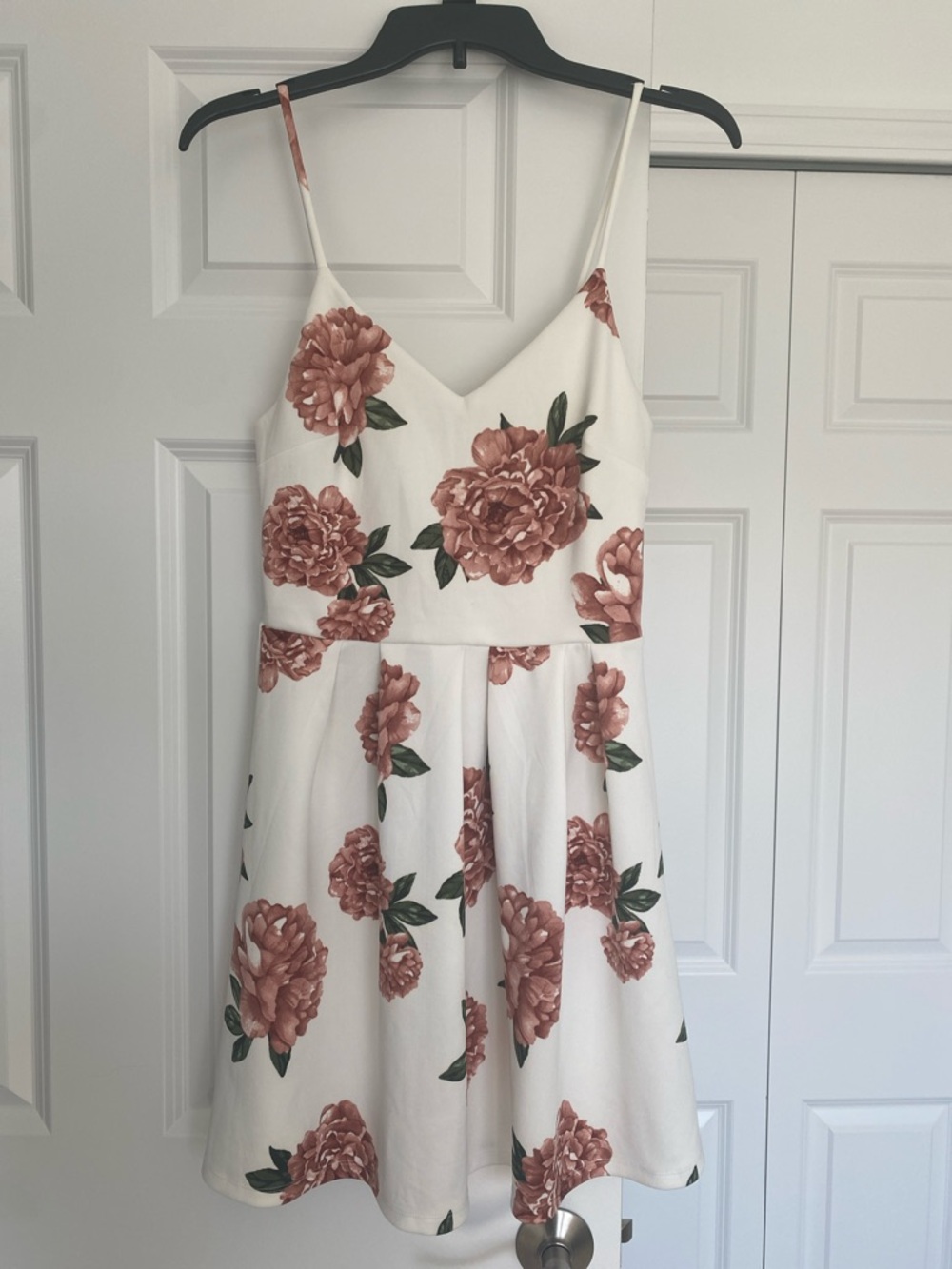 Monteau White Dress with Dusty Pink Floral Accents